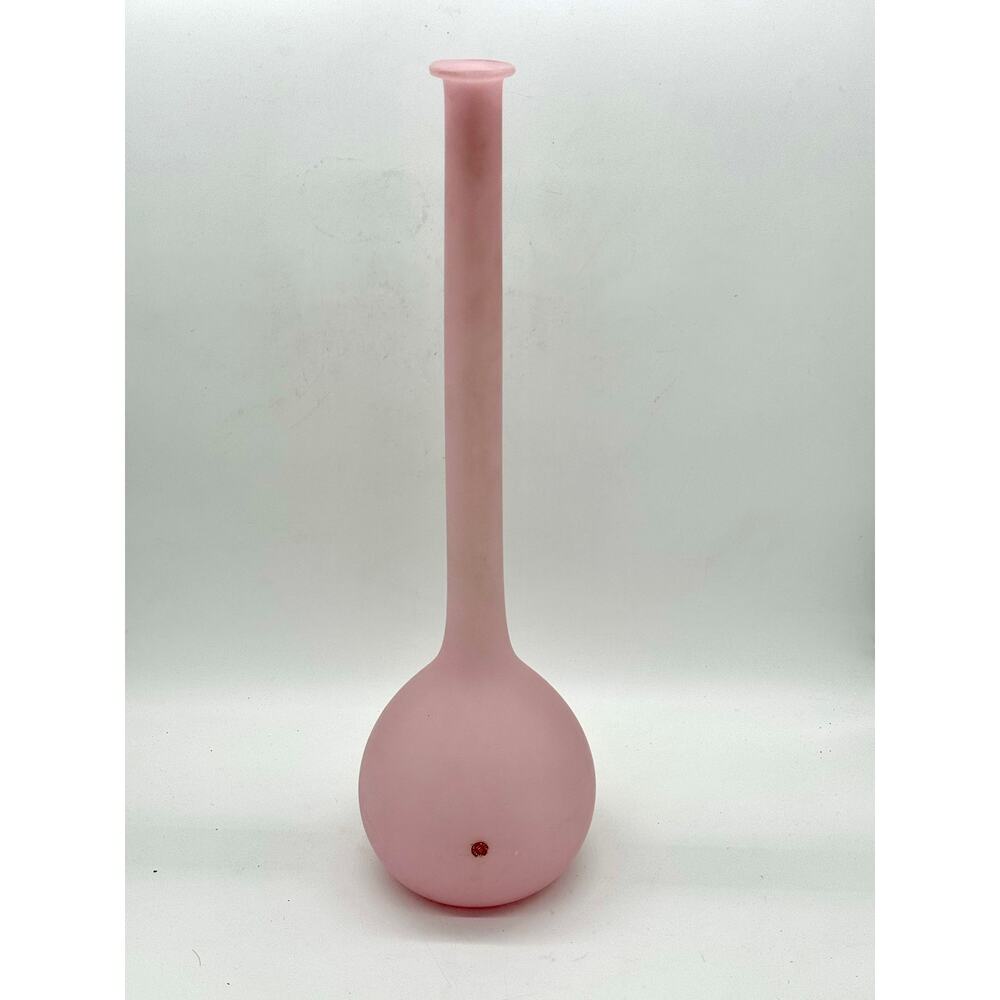 Vase Vintage Satin Pink Long Neck Teardrop ; Italy; Original Sticker 21.5"H